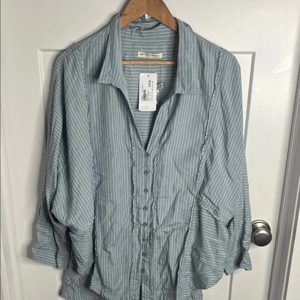 NWT Free People One and Only stripe Button-Up Women's Top medium - Picture 4 of 7